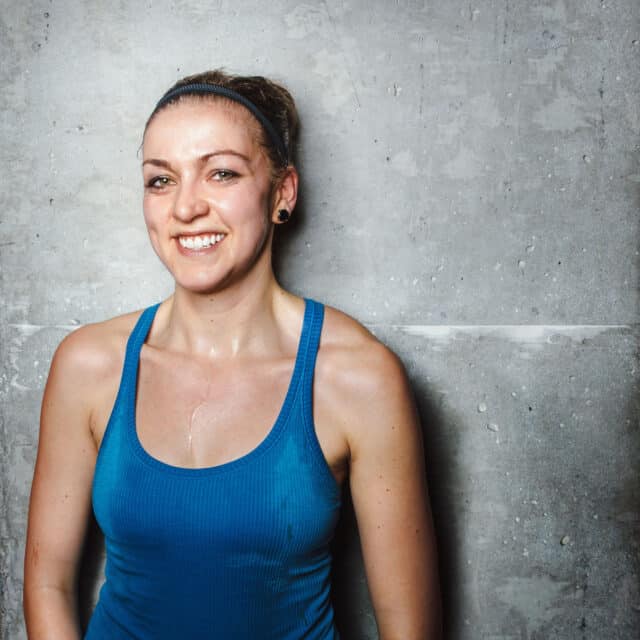 woman sweating after exercise.
