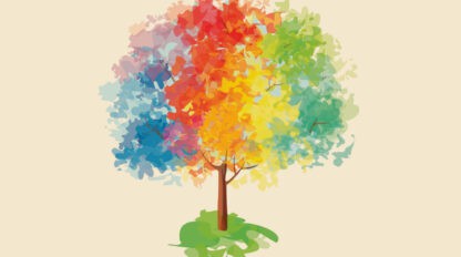Abstract painting of a colorful tree