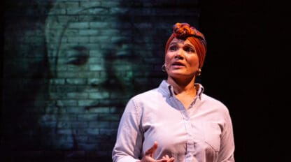 January LaVoy performs in Fires in the Mirror at Theater J