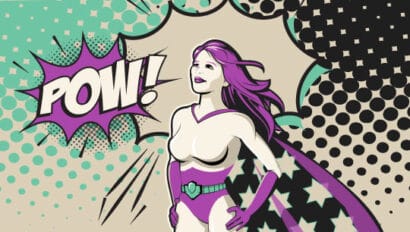 Comic book style illustration of woman with cape