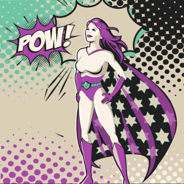 Comic book style illustration of woman with cape