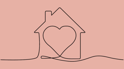 Image of house with heart symbol line drawing