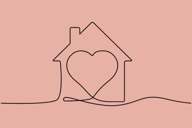 Image of house with heart symbol line drawing