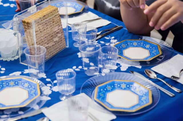 Image of table set for Passover seder